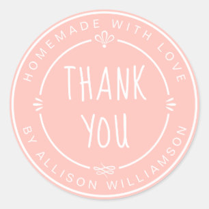 Homemade Small Business Thank You Pink Classic Round Sticker