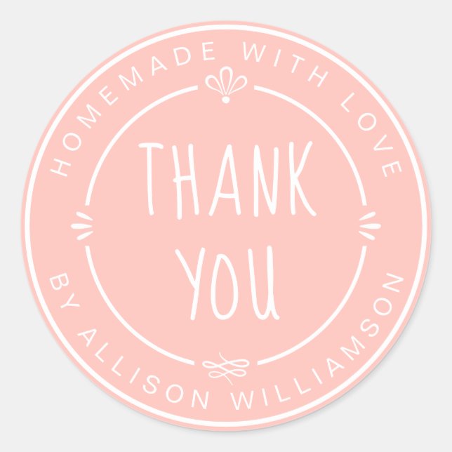 Homemade Small Business Thank You Pink Classic Round Sticker (Front)