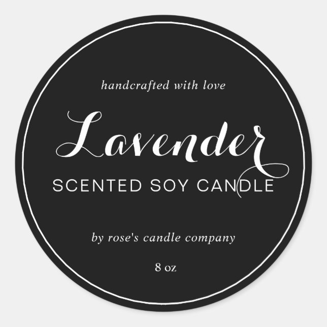 Homemade Soy Candle Chic Calligraphy Black Classic Round Sticker (Front)