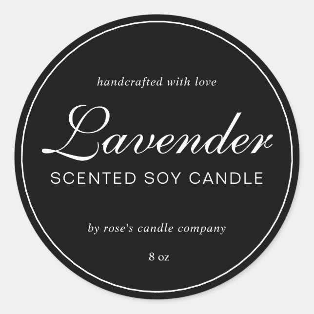 Homemade Soy Candle Chic Calligraphy Black Classic Round Sticker (Front)