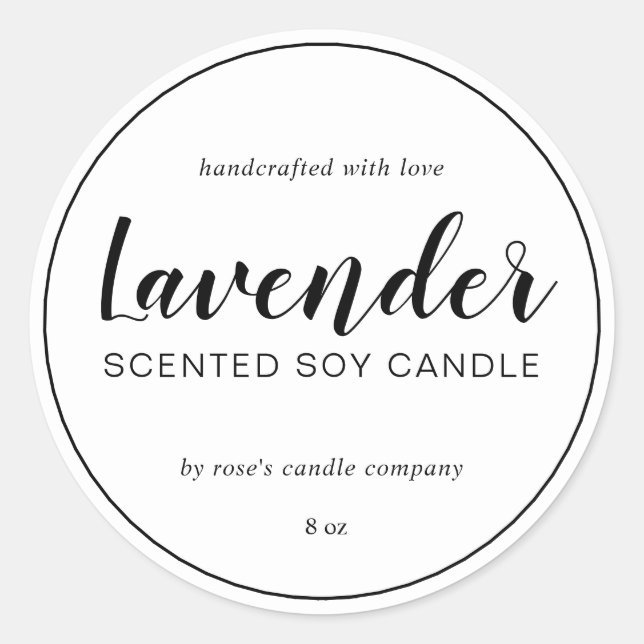 Homemade Soy Candle Chic Calligraphy Black White Classic Round Sticker (Front)