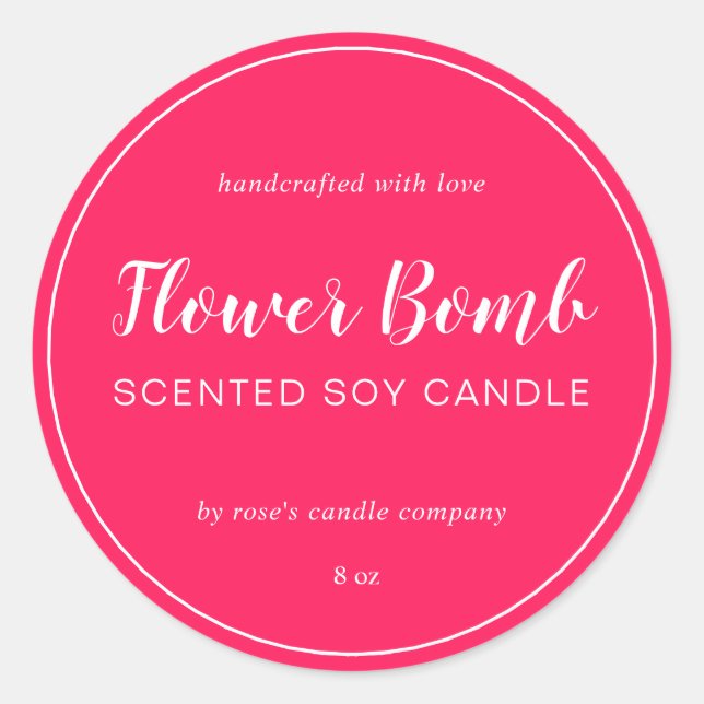 Homemade Soy Candle Chic Calligraphy Diva Pink Classic Round Sticker (Front)