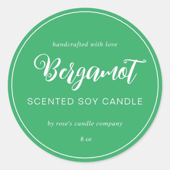 Homemade Soy Candle Chic Calligraphy Green Classic Round Sticker (Front)