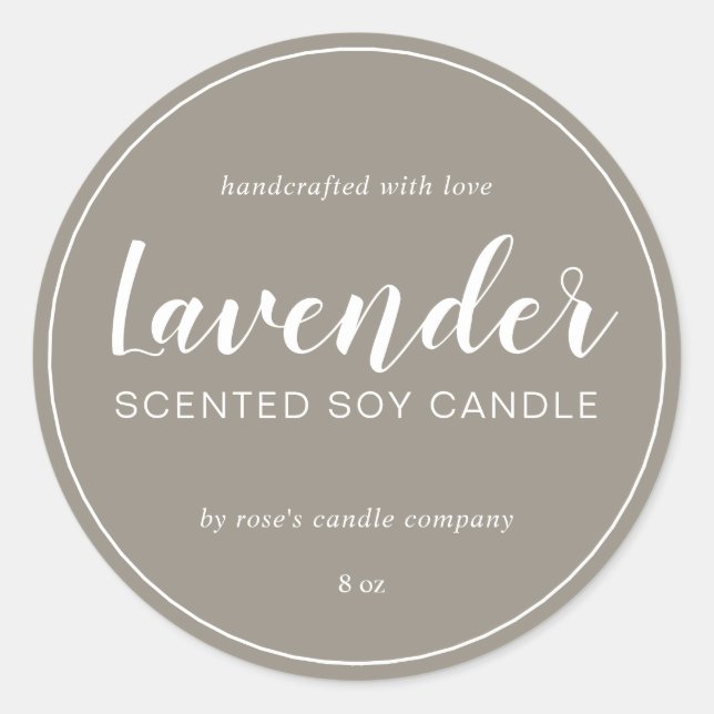 Homemade Soy Candle Chic Calligraphy Grey Classic Round Sticker (Front)