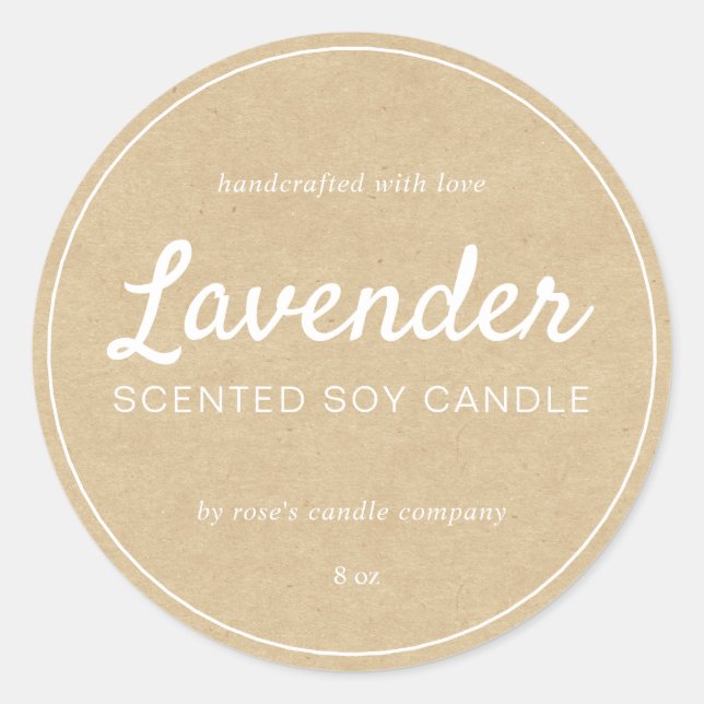 Homemade Soy Candle Chic Calligraphy Kraft Paper Classic Round Sticker (Front)
