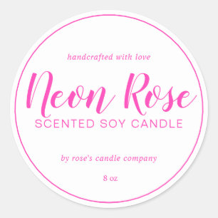 Homemade Soy Candle Chic Calligraphy Neon Pink Classic Round Sticker