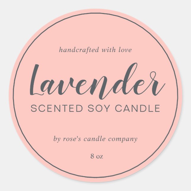 Homemade Soy Candle Chic Calligraphy Pastel Pink Classic Round Sticker (Front)