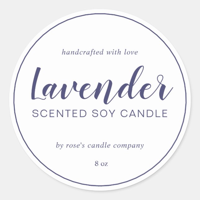 Homemade Soy Candle Navy Blue Chic Calligraphy Classic Round Sticker (Front)