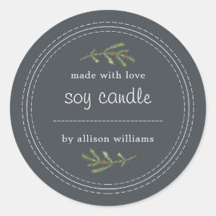 Homemade Soy Candle Pine Sprig Write On Off-Black Classic Round Sticker