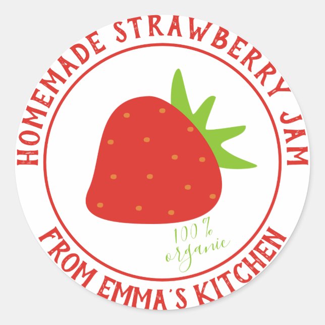 Homemade Strawberry Jam - 100% Organic Classic Round Sticker (Front)