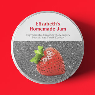 Homemade Strawberry Jam Custom Sparkle Silver Red  Classic Round Sticker