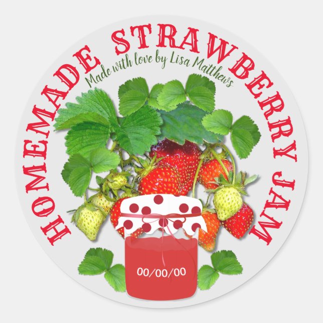 Homemade Strawberry Jam Custom Text Classic Round Sticker (Front)