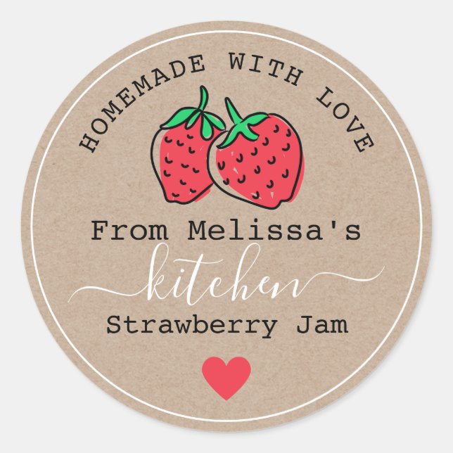 Homemade Strawberry Jam From The Kitchen Of Kraft  Classic Round Sticker (Front)