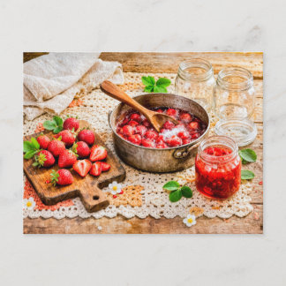 Homemade Strawberry Jam in Rustic Vintage Kitchen Postcard