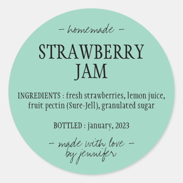 Homemade Strawberry Jam Ingredients green Classic Round Sticker (Front)