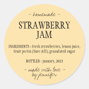 Homemade Strawberry Jam Ingredients yellow Classic Round Sticker