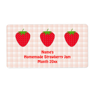 Homemade Strawberry Jam Label.Pink and Red.