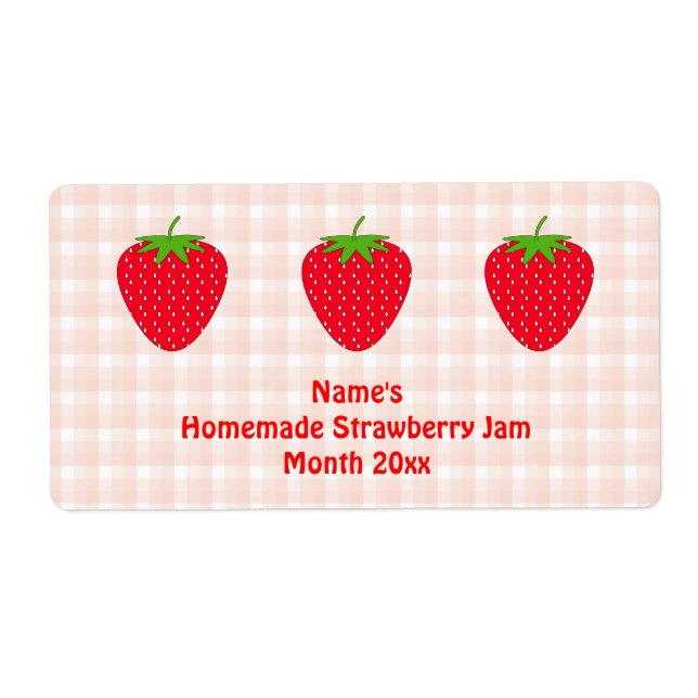 Homemade Strawberry Jam Label.Pink and Red. (Front)