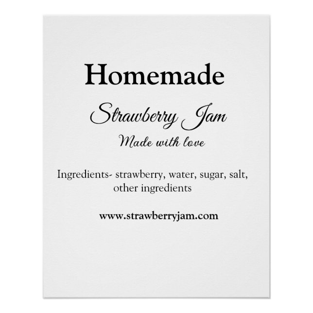 Homemade strawberry jam made with love add text we poster (Front)