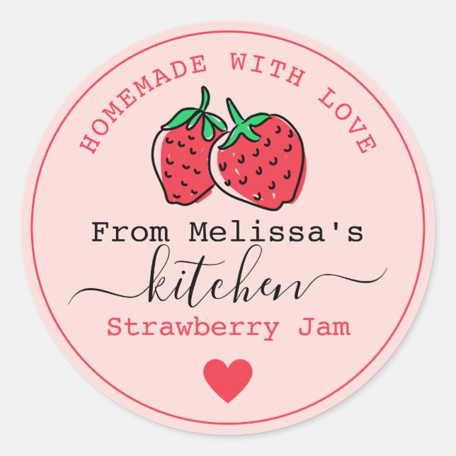 Homemade Strawberry Jam Pink From The Kitchen Of   Classic Round Sticker (Front)