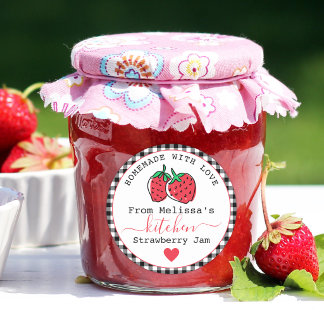 Homemade Strawberry Jam Rustic Black Gingham Classic Round Sticker