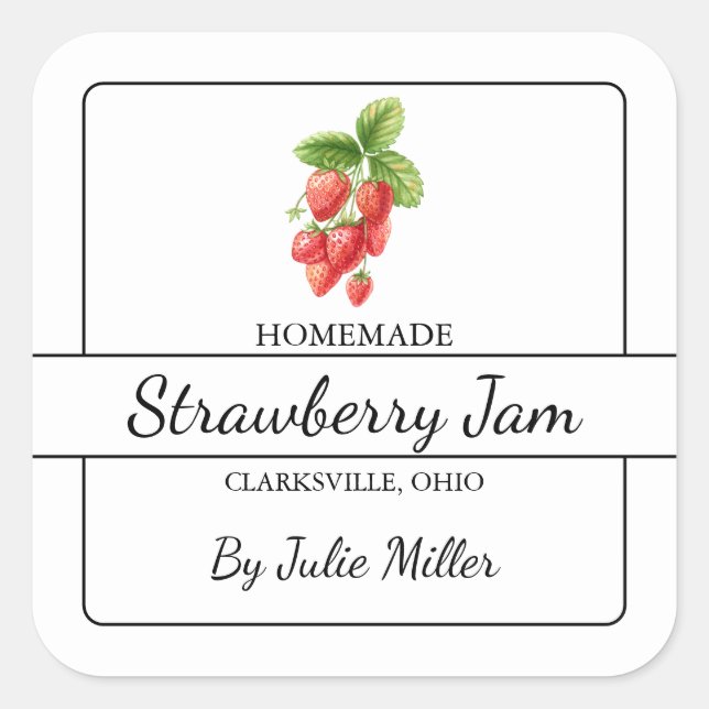 Homemade Strawberry Jam Square Label (Front)
