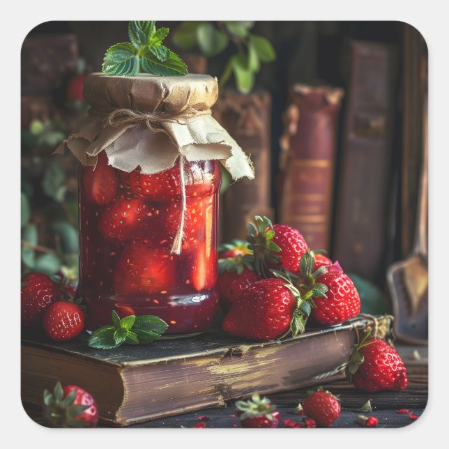 Homemade strawberry jam  square sticker (Front)