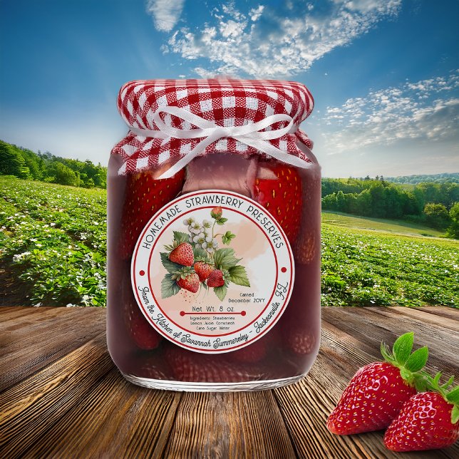Homemade Strawberry Preserves Canning Classic Round Sticker (Homemade Strawberry Preserves Canning PAPER Classic Round Sticker)