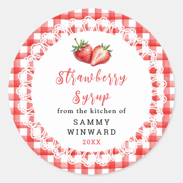 Homemade Strawberry Syrup Bottle Label (Front)