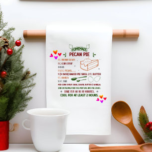 Homemade Sweet Pecan  pie Recipe Christmas Gift Tea Towel