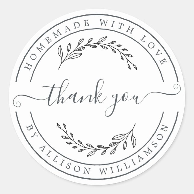 Homemade Thank You Foliage Classic Round Sticker (Front)