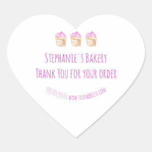 Homemade Thank You For Your Order Pink Bakery Heart Sticker