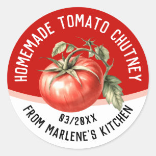 Homemade tomato chutney with red tomato classic round sticker