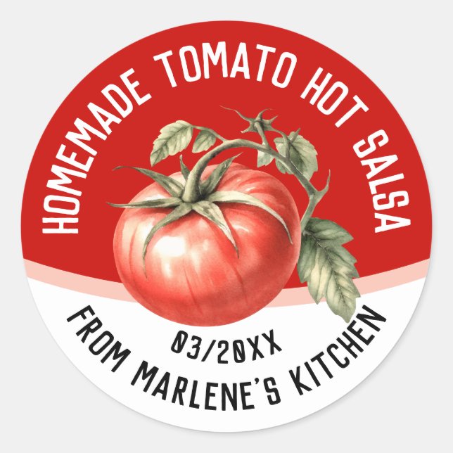 Homemade tomato hot salsa with red tomato classic round sticker (Front)