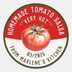 Homemade tomato hot salsa with two colours classic round sticker