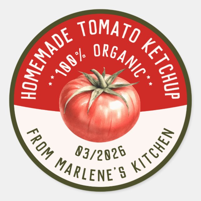 Homemade tomato ketchup with two colours classic round sticker (Front)