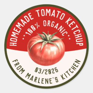 Homemade tomato ketchup with two colours classic round sticker