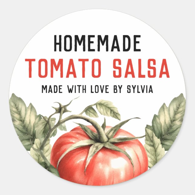 Homemade Tomato Salsa preserve watercolour tomato Classic Round Sticker (Front)