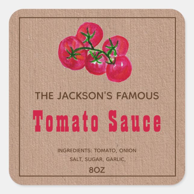 Homemade Tomato Sauce | Kraft Paper Canning Label (Front)