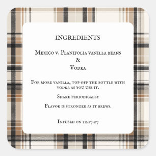 Homemade Vanilla Extract Bottle Ingredients Labels