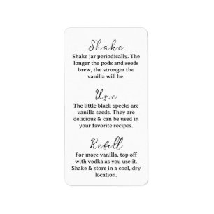 Homemade Vanilla Extract Instruction Label