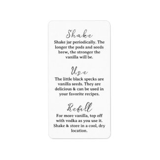 Homemade Vanilla Extract Instruction Label