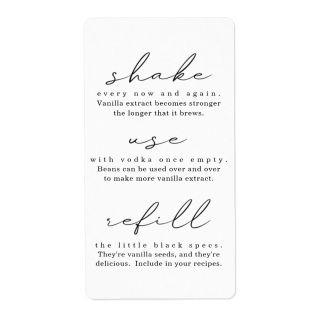 Homemade Vanilla Extract Instructions Label (Front)