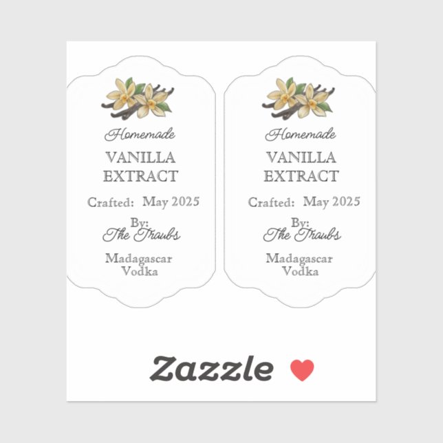 Homemade Vanilla Extract Label Vinyl Sticker (Sheet)