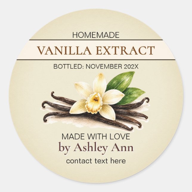 Homemade Vanilla Extract Labels (Front)