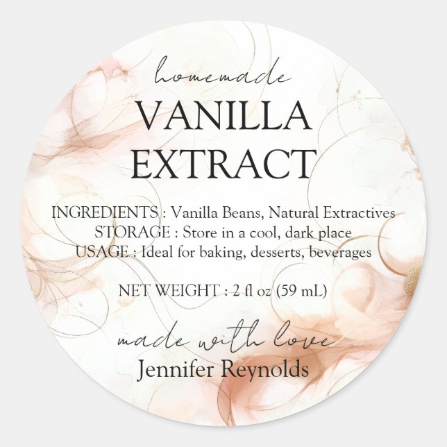 Homemade Vanilla Extract Labels and Instructions (Front)