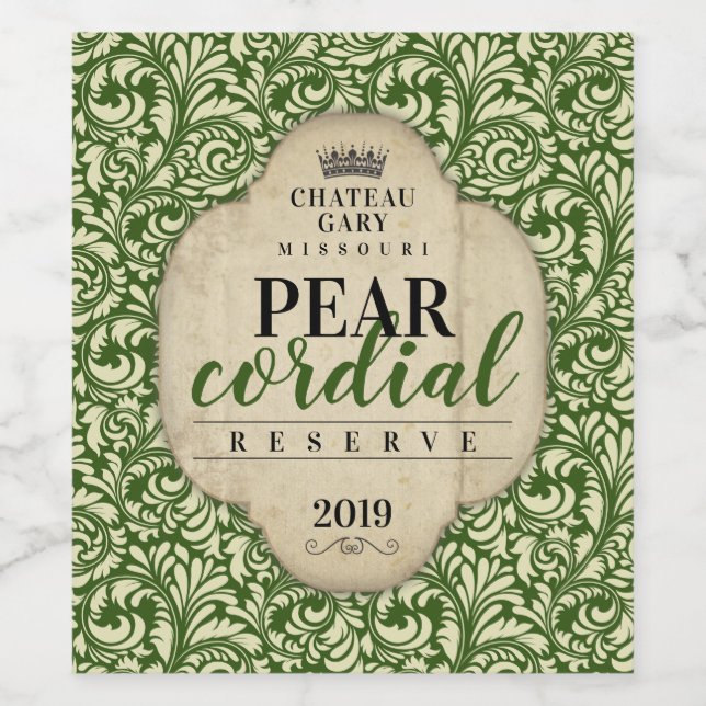 Homemade wine personalised label damask ornate (Single Label)