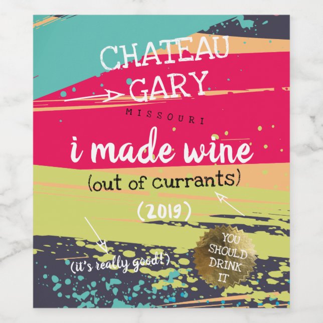 Homemade wine personalised label messy paint (Single Label)