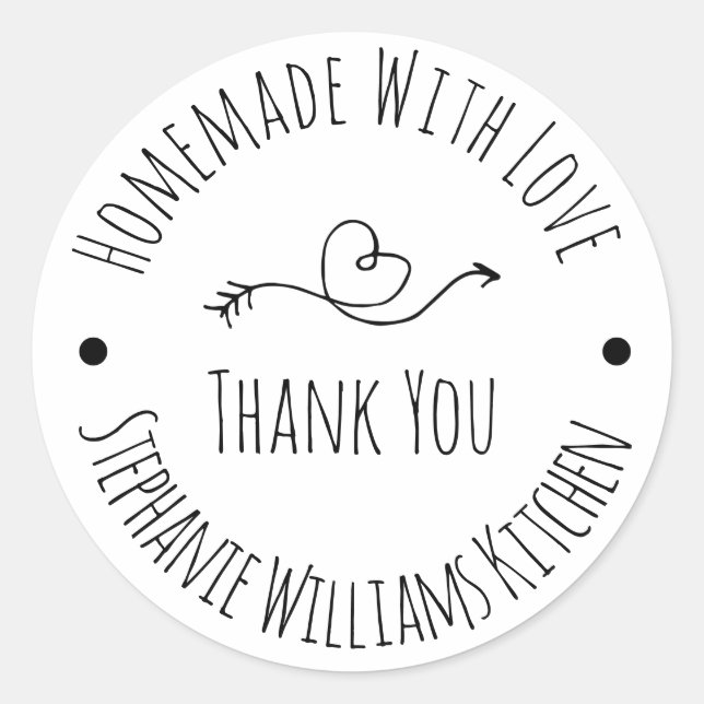 Homemade with Love | Black & White  Thank You Classic Round Sticker (Front)