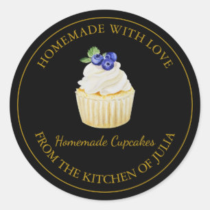 Homemade with love Blueberry Cupcake Label Black